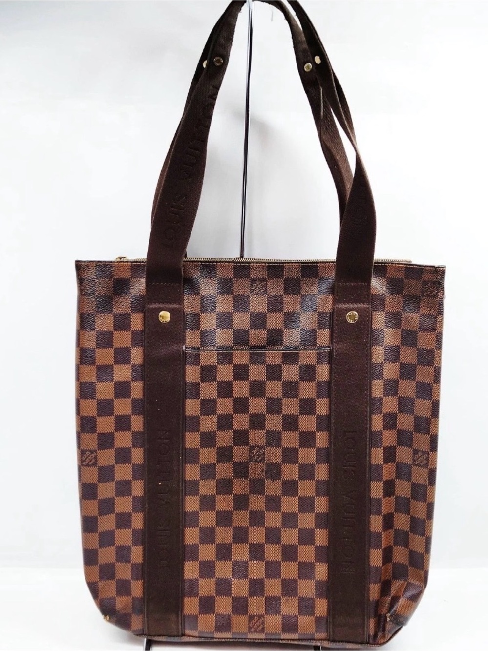 Louis Vuitton Brown Checkered Tote with Dark Brown Straps